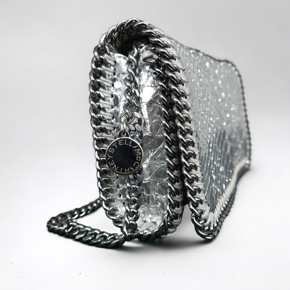 Stella McCartney Silver Metallic Eco Python Falabella Crossbody Bag - Picture 7 of 11